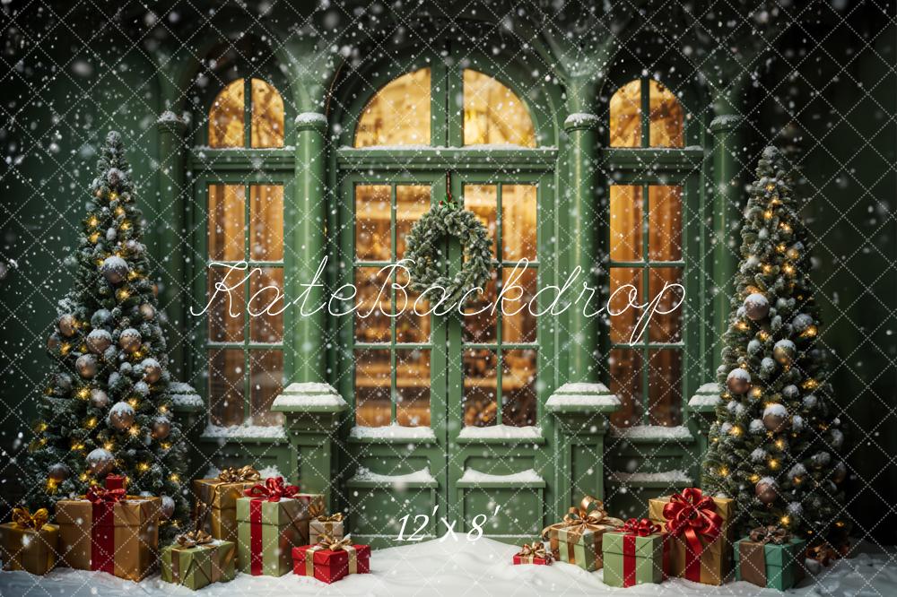 Kate Christmas Street Gift Dark Green Retro Arch House Backdrop Designed by Emetselch