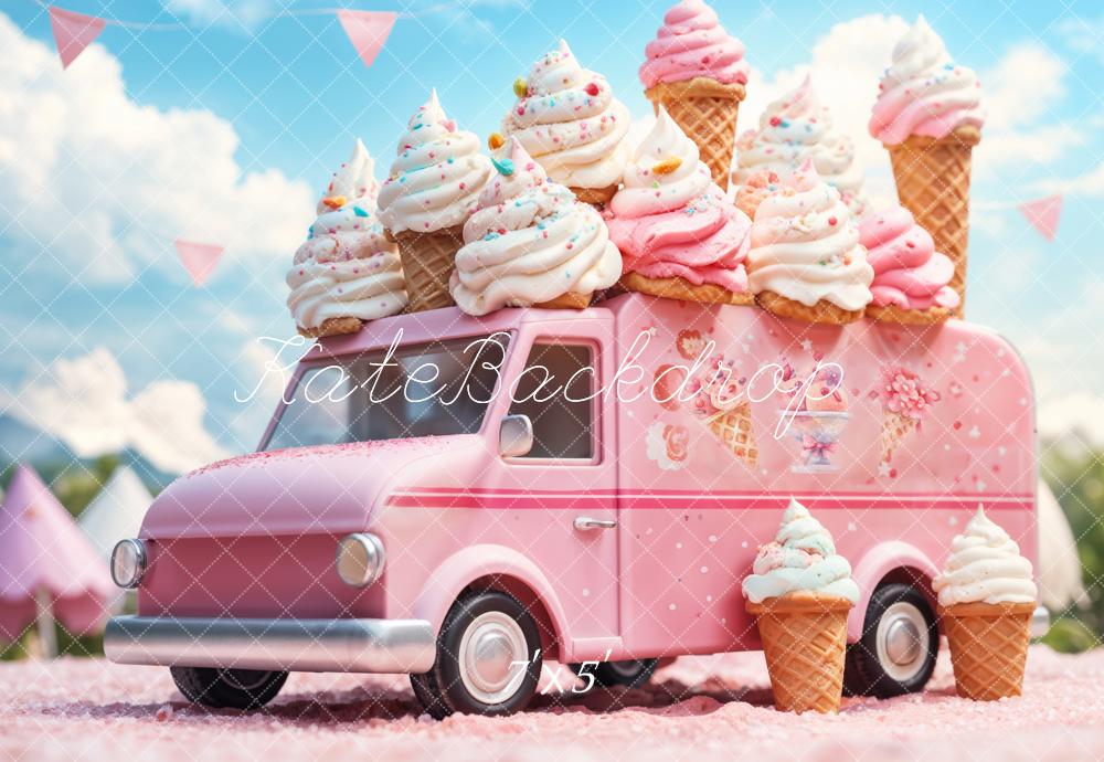 Fantasy Doll Cartoon Pink Ice Cream Truck Achtergrond Ontworpen door Emetselch