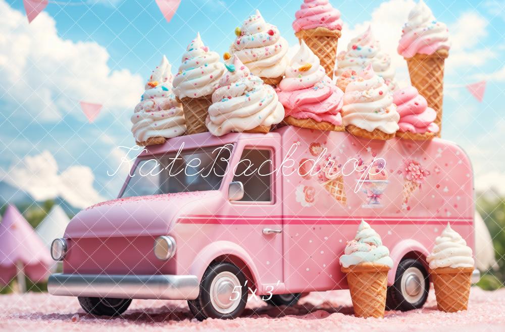 Fantasy Doll Cartoon Pink Ice Cream Truck Achtergrond Ontworpen door Emetselch