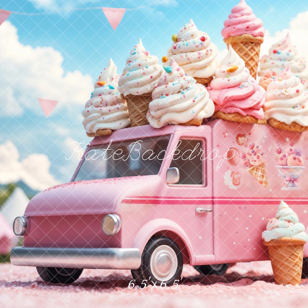 Fantasy Doll Cartoon Pink Ice Cream Truck Foto Achtergrond Ontworpen door Emetselch