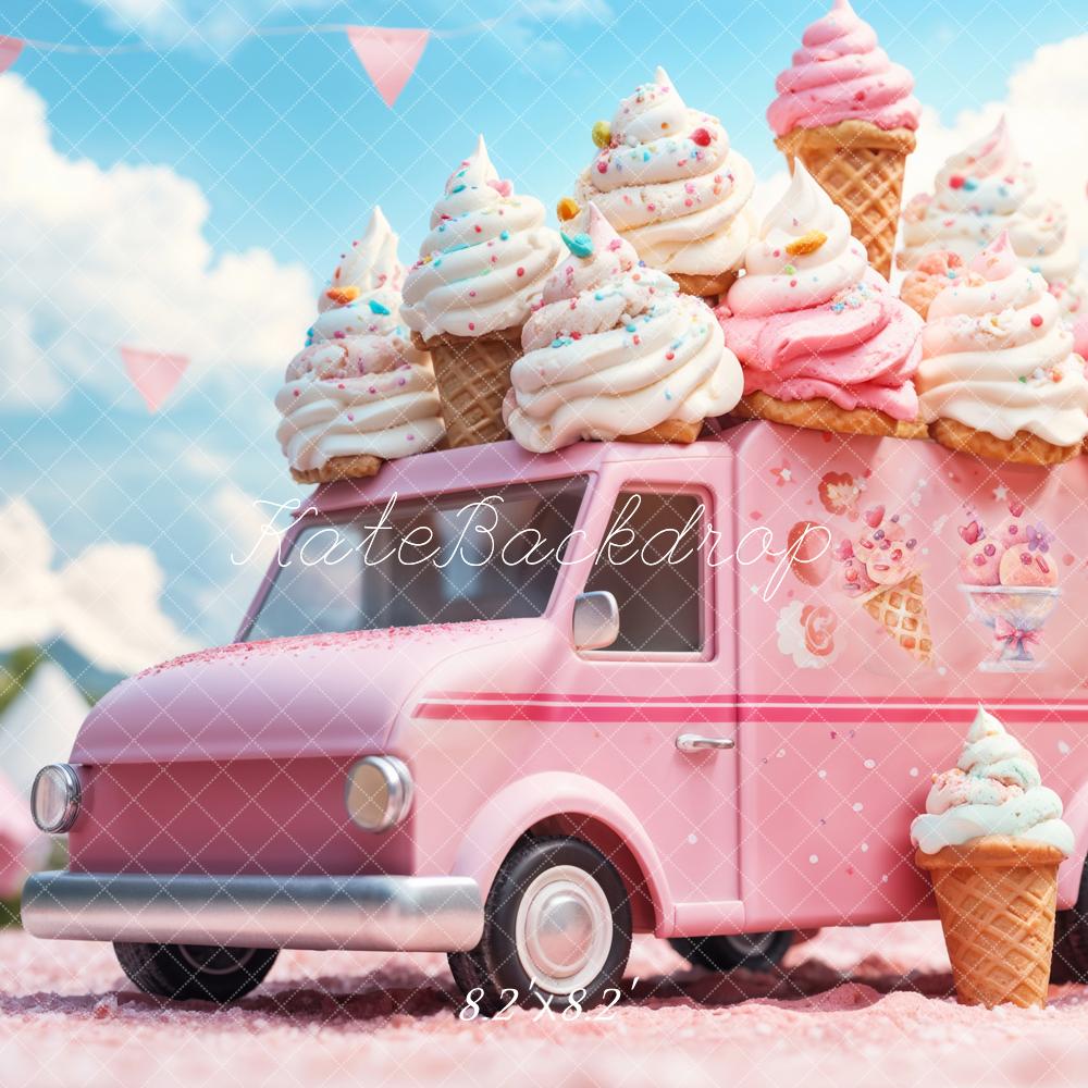 Fantasy Doll Cartoon Pink Ice Cream Truck Foto Achtergrond Ontworpen door Emetselch