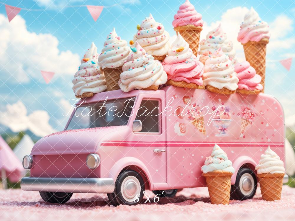 Fantasy Doll Cartoon Pink Ice Cream Truck Foto Achtergrond Ontworpen door Emetselch