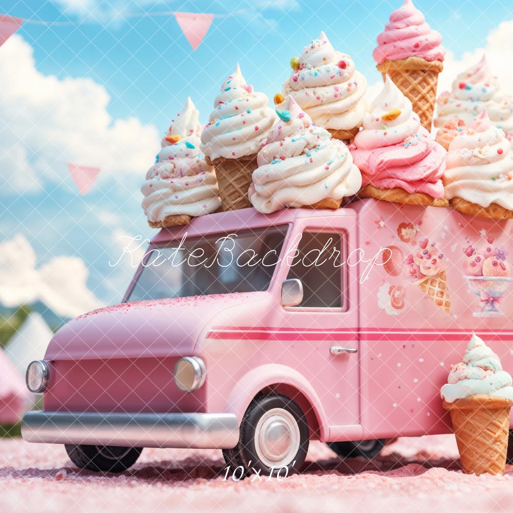 Fantasy Doll Cartoon Pink Ice Cream Truck Foto Achtergrond Ontworpen door Emetselch