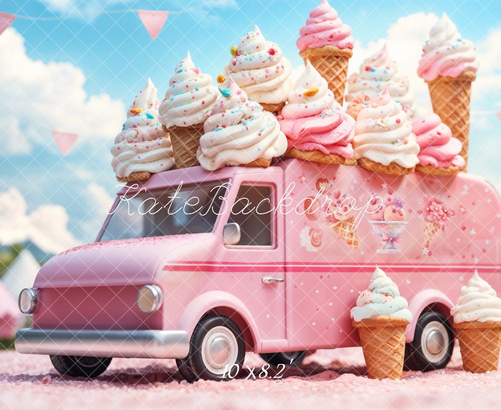 Fantasy Doll Cartoon Pink Ice Cream Truck Foto Achtergrond Ontworpen door Emetselch