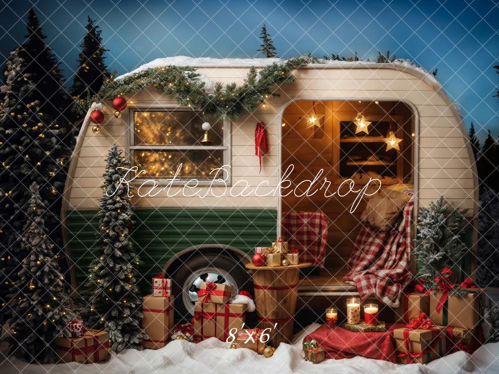 Natale Snow Night Verde e Bianco Regalo Campeggio Sfondo Auto Progettato da Emetselch