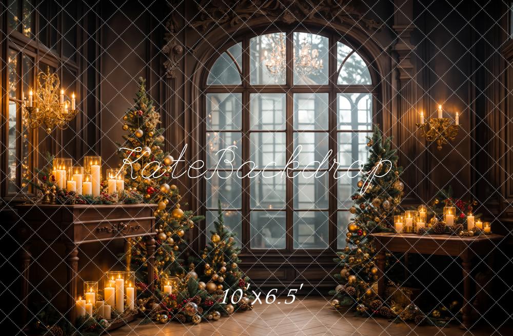 Kerst Retro Binnen Witte Kaarsenboog Raamachtergrond Ontworpen door Emetselch