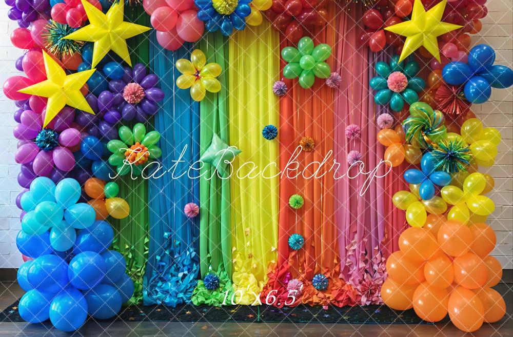 Verjaardagstaart Smash Kleurrijke Ballon Bloemen Gordijn Achtergrond Ontworpen door Emetselch