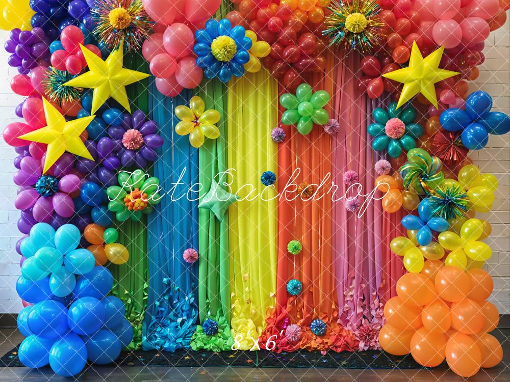 Compleanno Cake Smash Colorful Balloon Flower Curtain Backdrop Disegnato da Emetselch