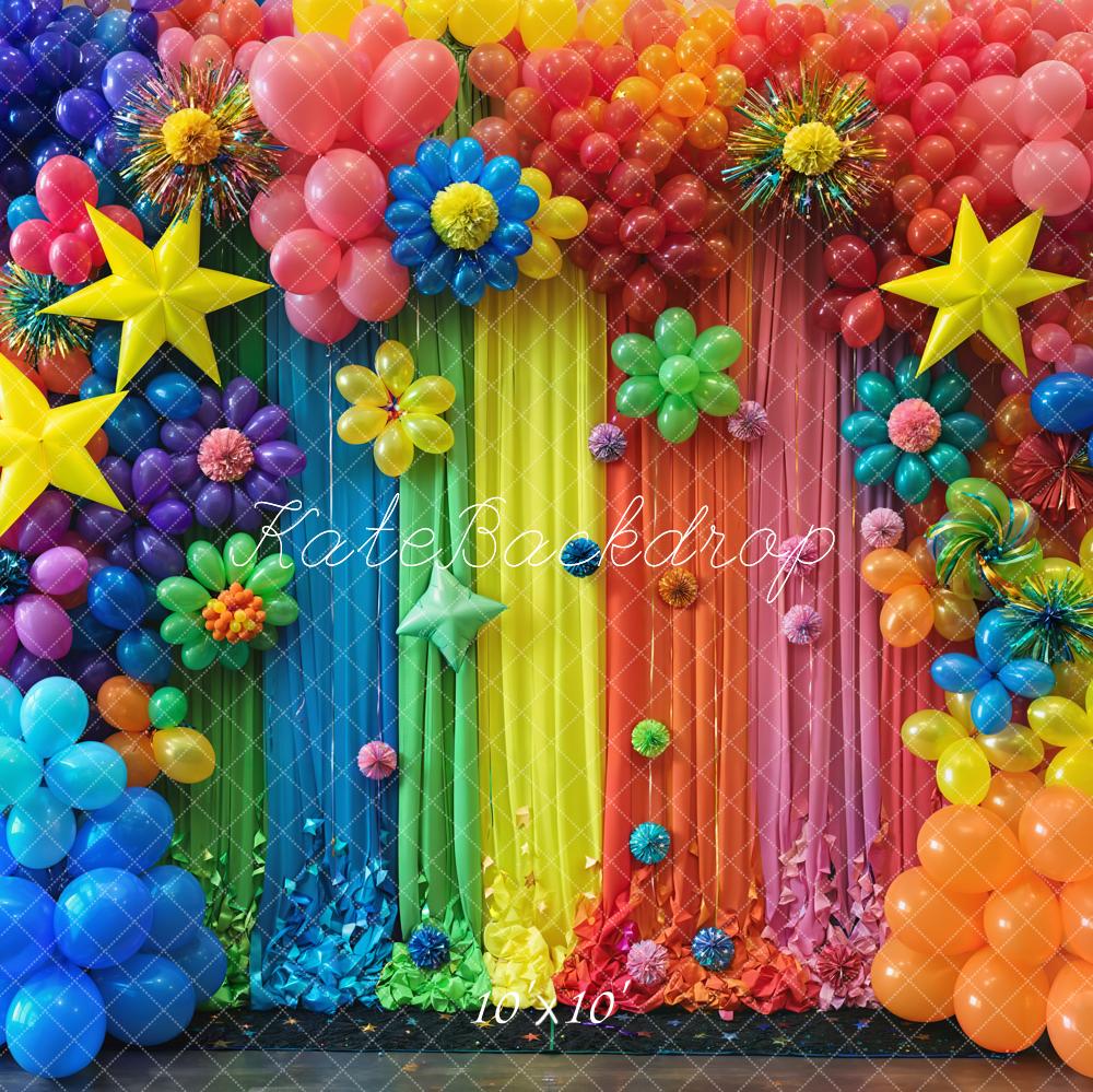 Kate Birthday Cake Smash Colorful Balloon Flower Curtain Backdrop Designed by Emetselch
