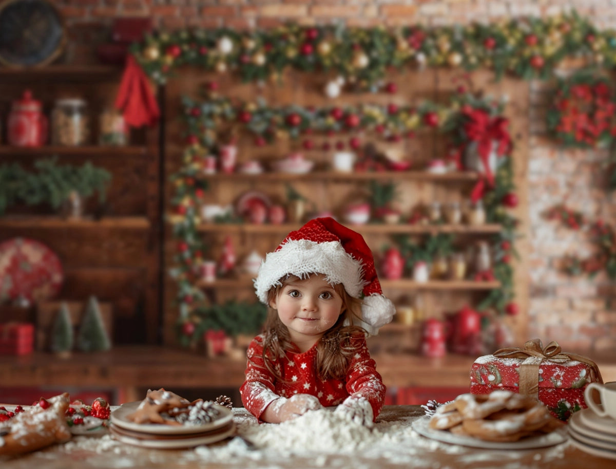 Kerstkeuken groene krans achtergrond ontworpen door Emetselch