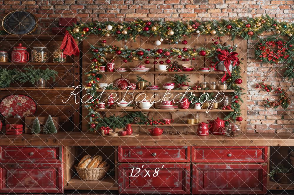 Kate Christmas Kitchen Green Wreath  Backdrop Designed by Emetselch