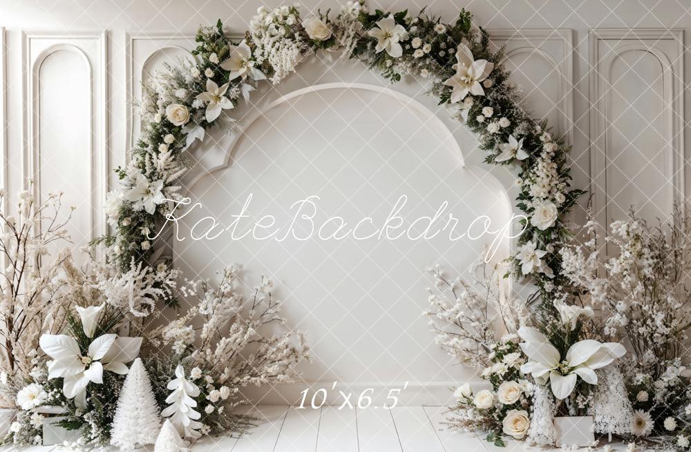 Kate Winter Retro White Floral Arch Wall Backdrop Designed by Emetselch