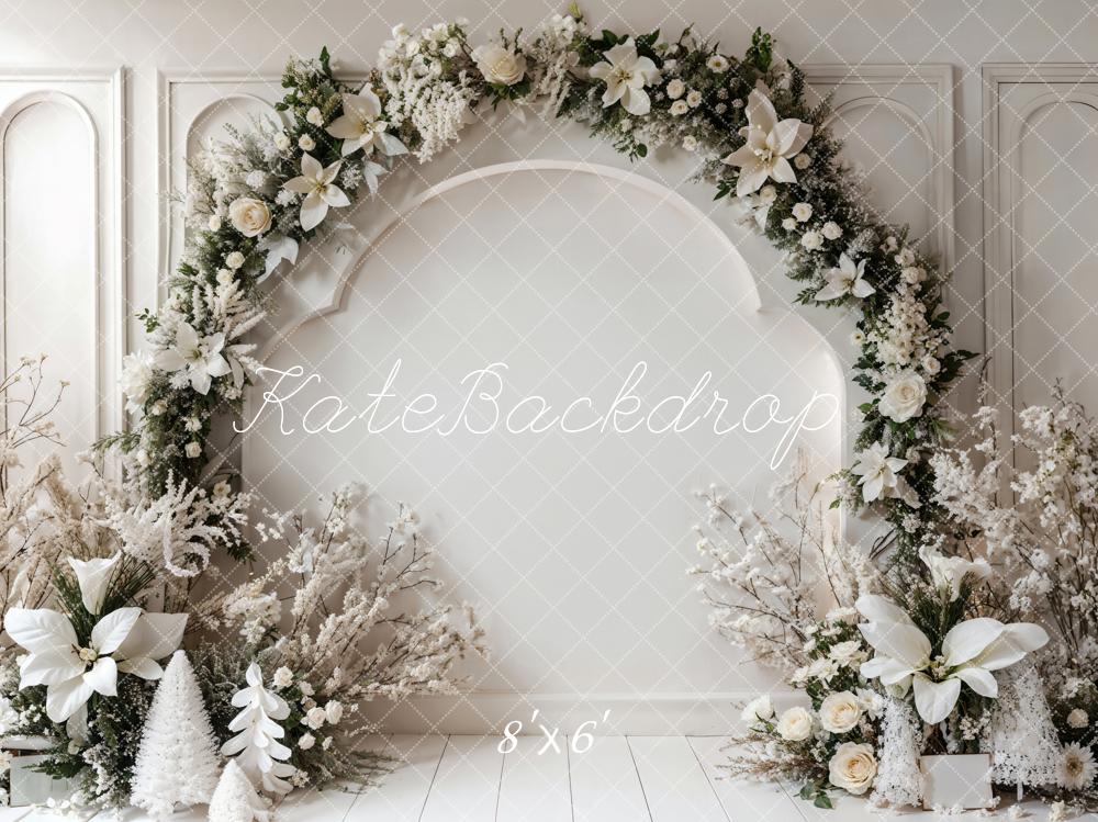 Kate Winter Retro White Floral Arch Wall Backdrop Designed by Emetselch