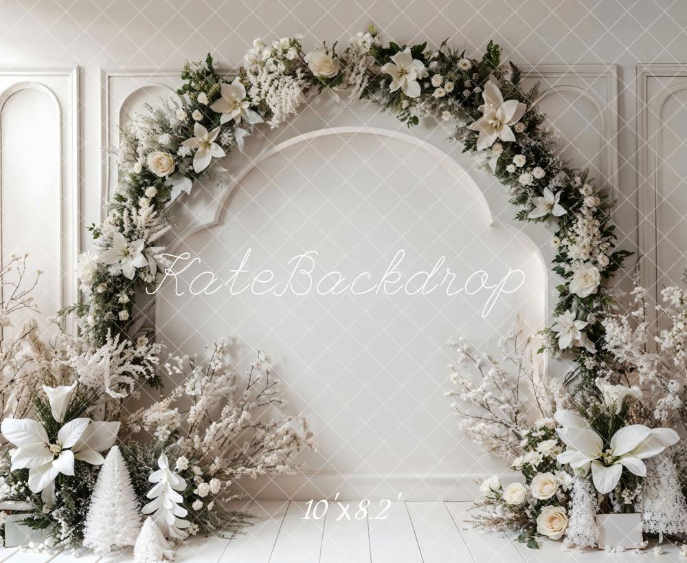 Kate Winter Retro White Floral Arch Wall Backdrop Designed by Emetselch