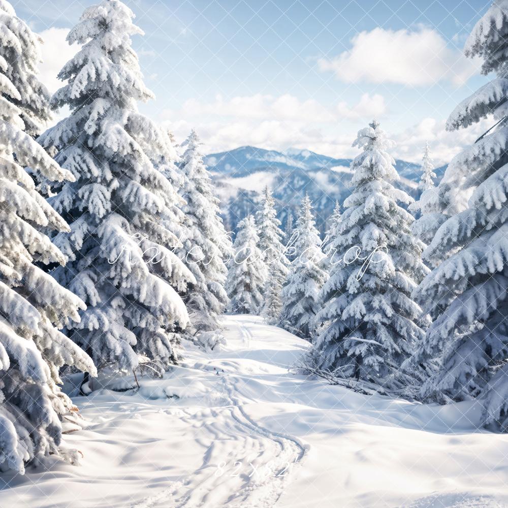 Kate Winter Outdoor White Forest Snowland Backdrop Designed by Chain Photography