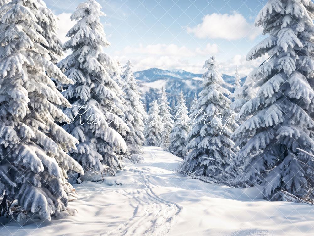 Kate Winter Outdoor White Forest Snowland Backdrop Designed by Chain Photography