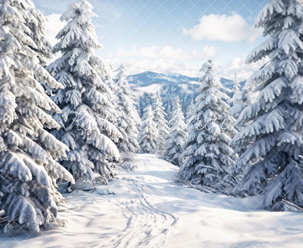 Kate Winter Outdoor White Forest Snowland Backdrop Designed by Chain Photography