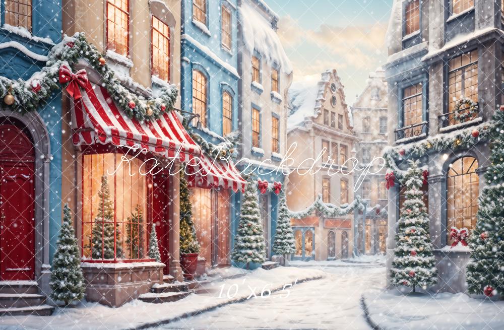 Winter Kerst Witte Sneeuwstraat Achtergrond Ontworpen door Chain Photography