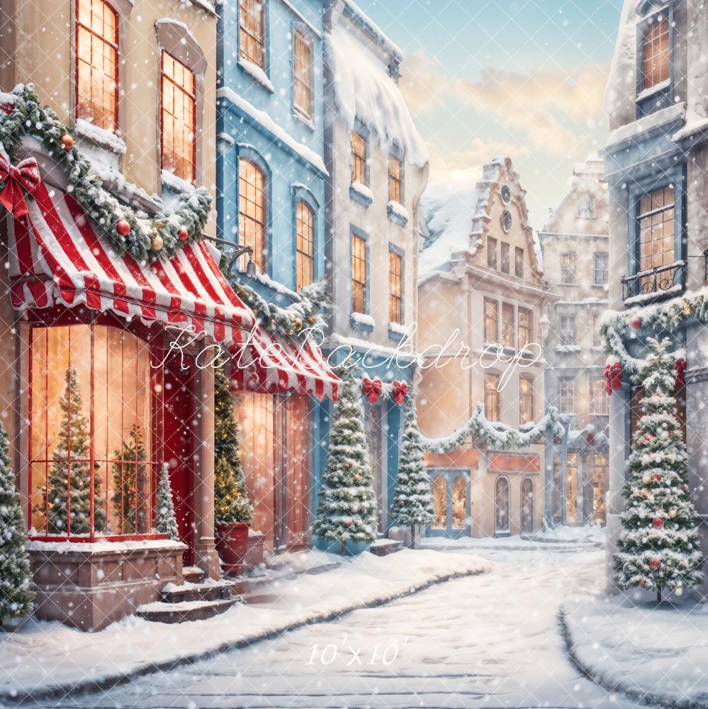 Winter Kerst Witte Sneeuwstraat Achtergrond Ontworpen door Chain Photography