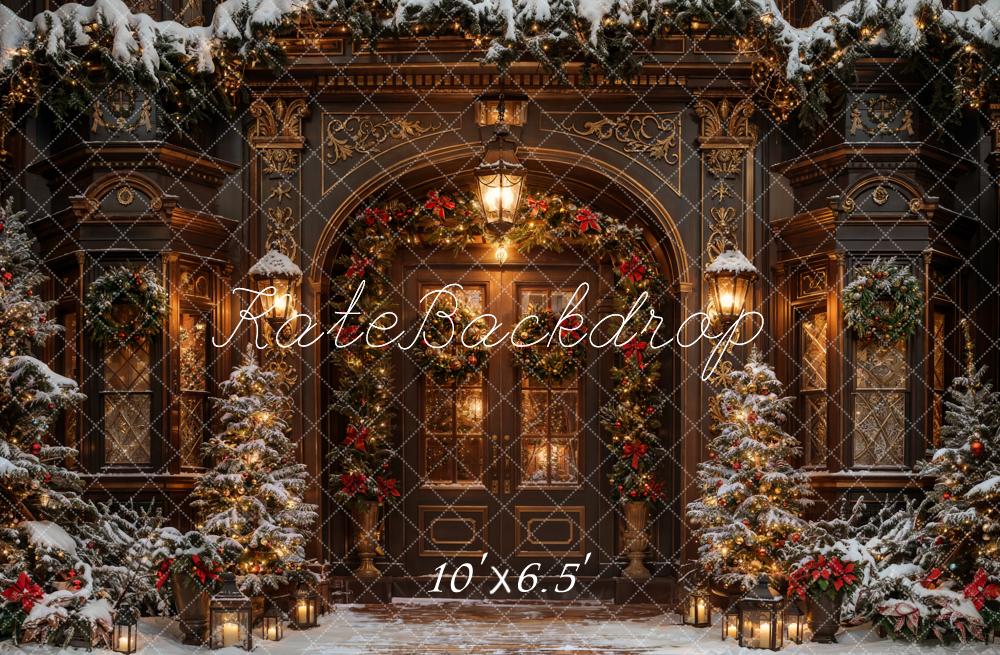 Kate Winter Christmas Dark Brown Vintage Grand Arched Door Backdrop Designed by Chain Photography