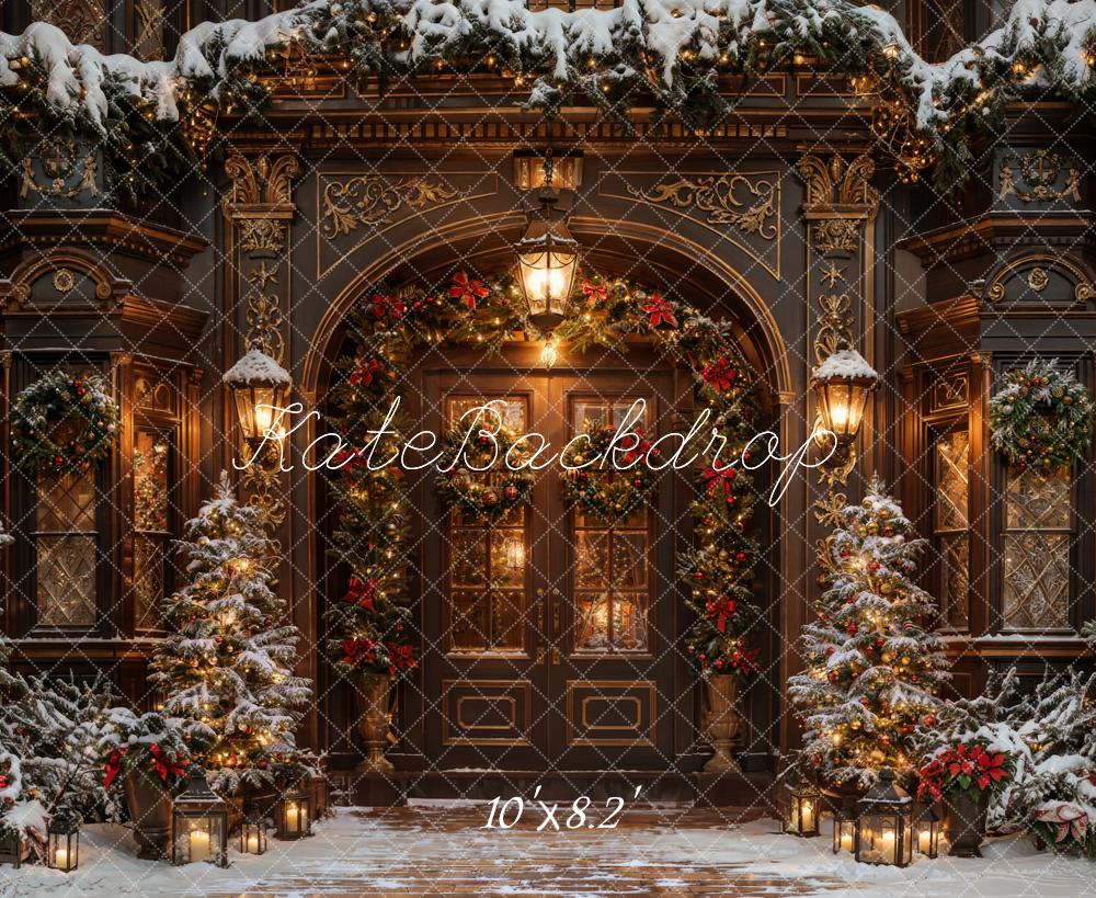 Kate Winter Christmas Dark Brown Vintage Grand Arched Door Backdrop Designed by Chain Photography