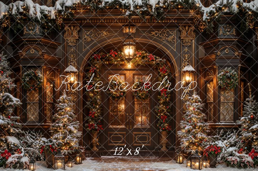 Kate Winter Christmas Dark Brown Vintage Grand Arched Door Backdrop Designed by Chain Photography