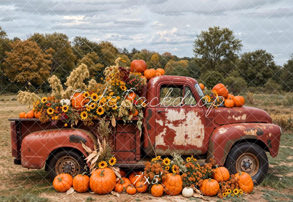 Herfst Outdoornatuur Kleurrijke Bloem Pompoen Karmozijnrode Vrachtwagen Achtergrond Ontworpen door Emetselch