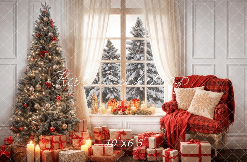 Kate Winter Christmas Indoor White Curtain Framed Window Retro Wall Backdrop Designed by Emetselch