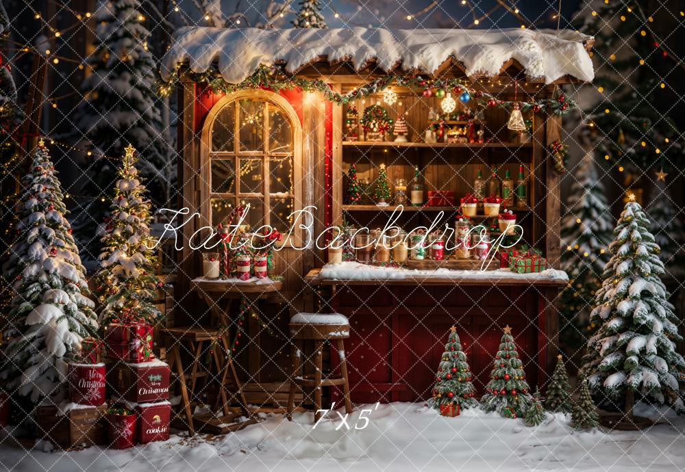 Winter Kerst Buiten Bos Rode Bruine Houten Eettruck Achtergrond Ontworpen door Emetselch