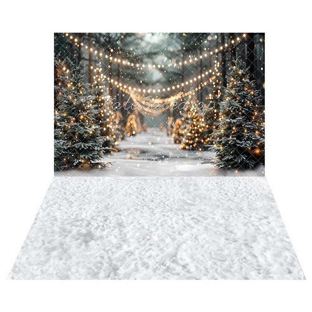 Kate Winter Christmas Outdoor Forest White Snowland Backdrop+Snow Floor Backdrop