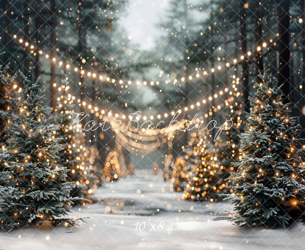 Winter Kerst Buitenbos Witte Sneeuwlandschap Foto Achtergrond Ontworpen door Emetselch