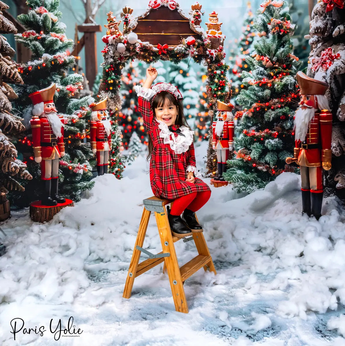 TEST Kate Winter Outdoor Forest White Snow Nutcracker Backdrop+Forest White Snowland Floor Backdrop