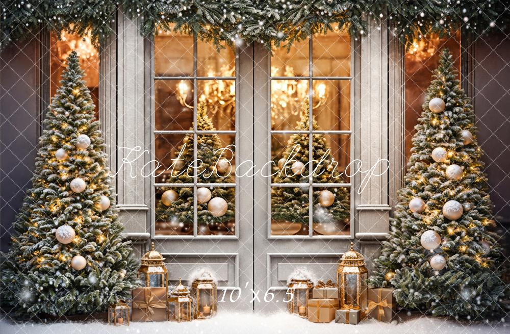 Kate Winter Christmas Grey Retro Framed Window Backdrop Designed by Chain Photography