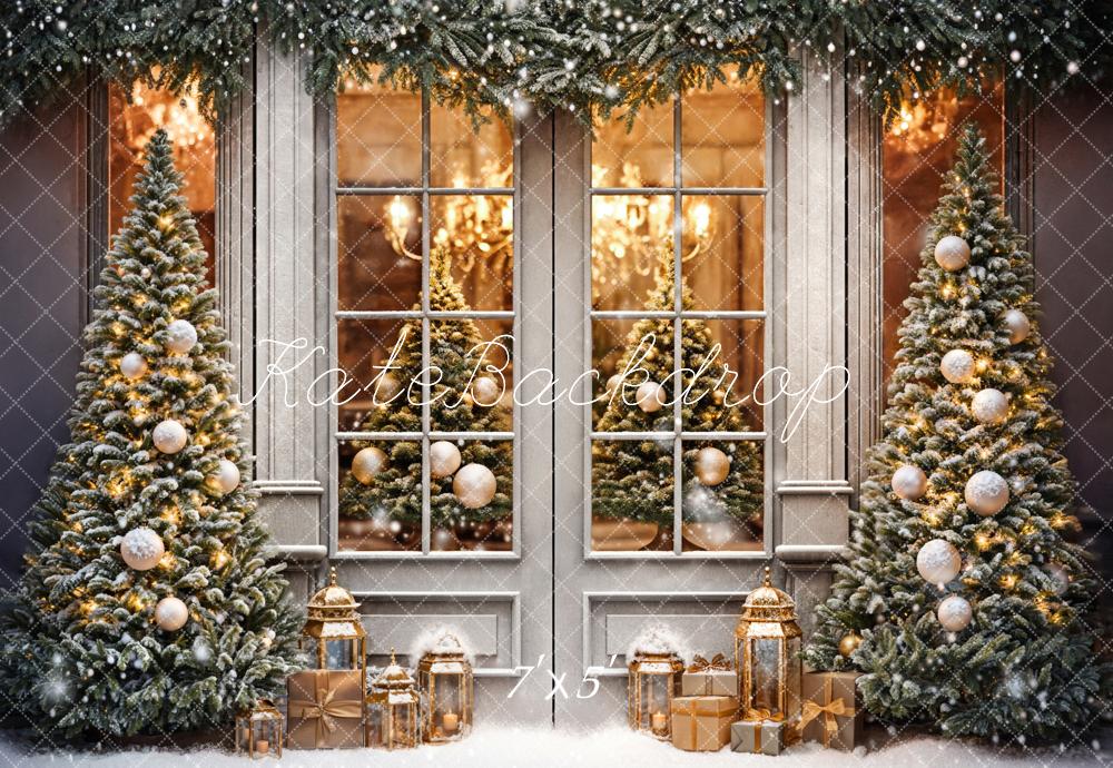 Kate Winter Christmas Grey Retro Framed Window Backdrop Designed by Chain Photography