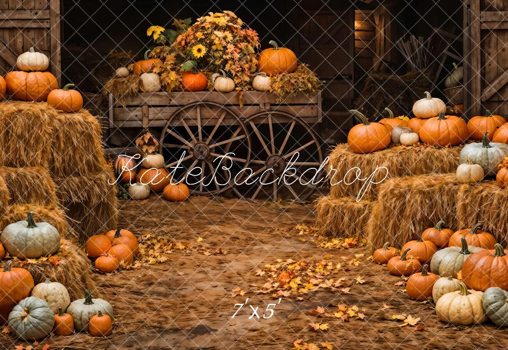 Herfst Kleurrijke Pompoen Bruin Houten Schuur Achtergrond Ontworpen door Chain Fotografie