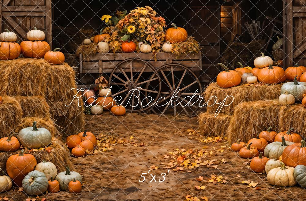 Herfst Kleurrijke Pompoen Bruin Houten Schuur Achtergrond Ontworpen door Chain Fotografie