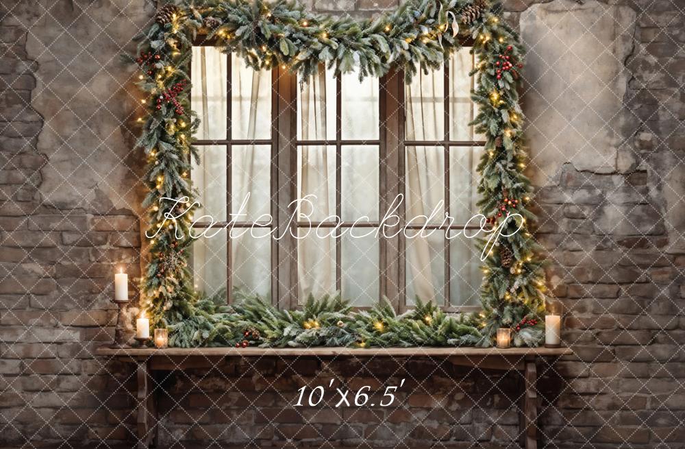 Kate Christmas Window Dark Grey Broken Brick Wall Backdrop Designed by Emetselch