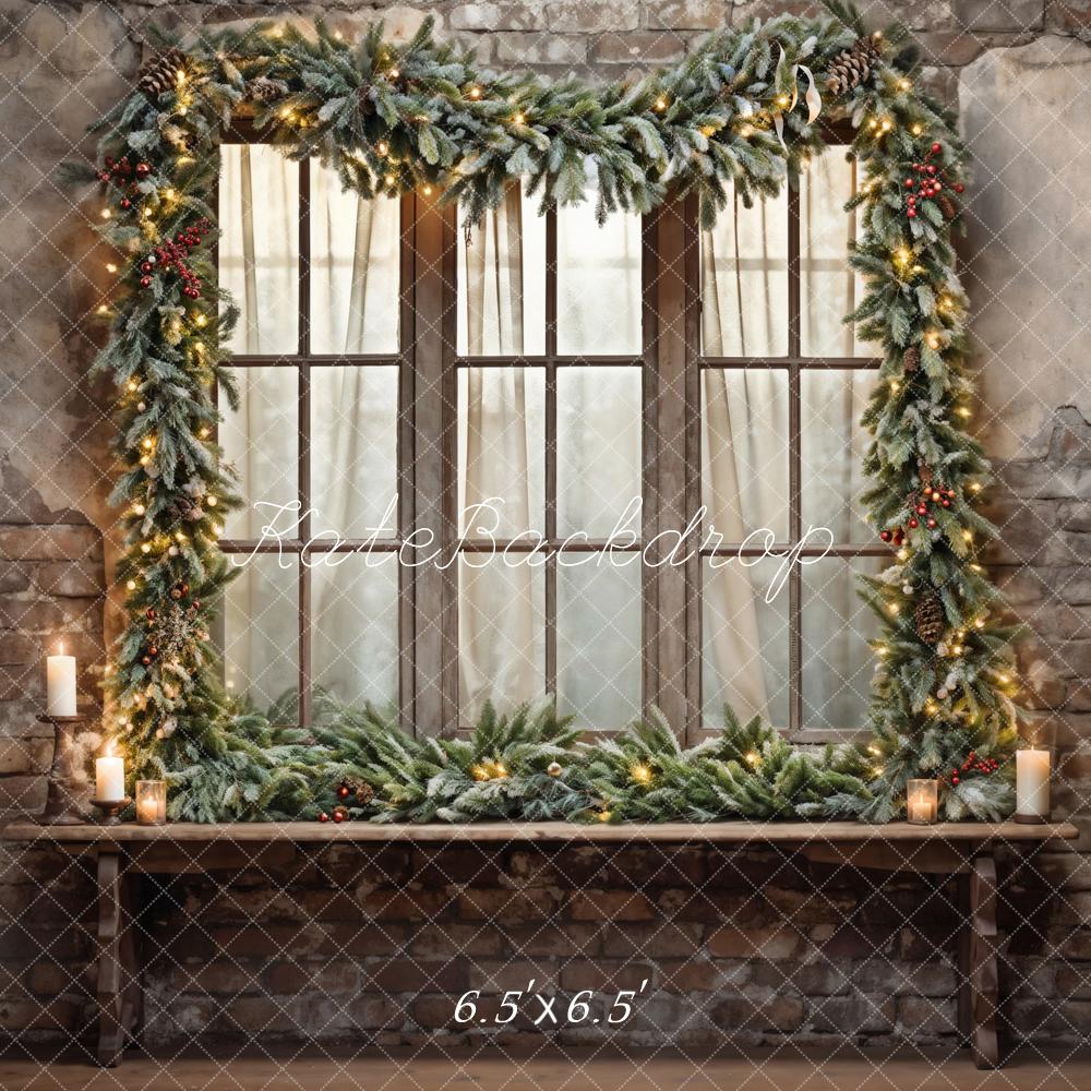 Kate Christmas Window Dark Grey Broken Brick Wall Backdrop Designed by Emetselch