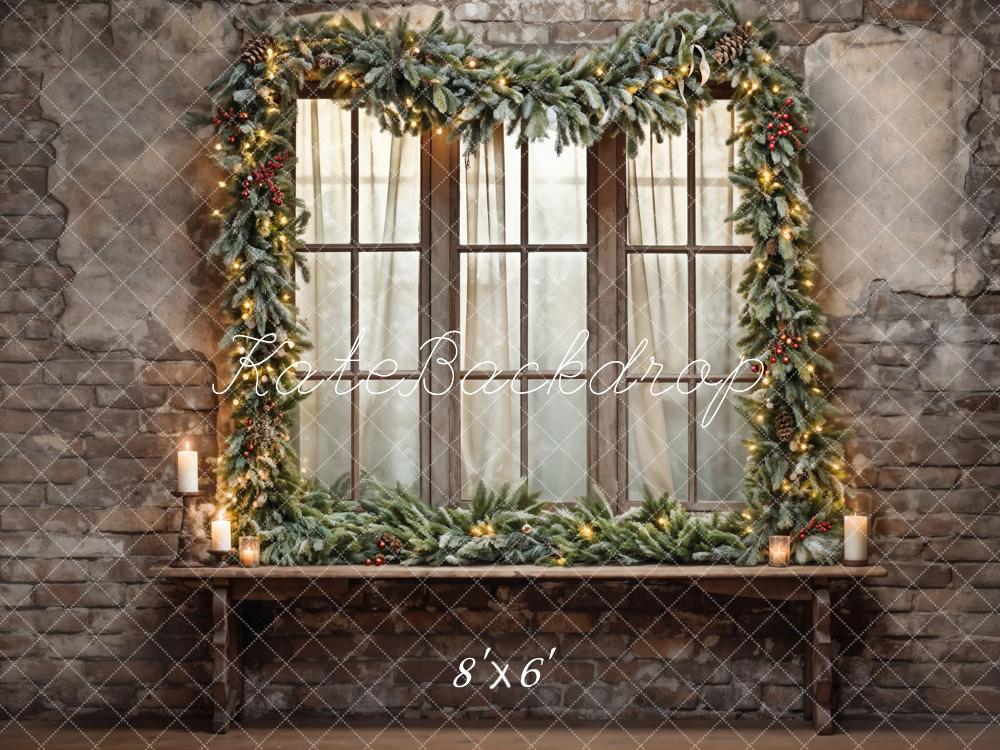 Kate Christmas Window Dark Grey Broken Brick Wall Backdrop Designed by Emetselch