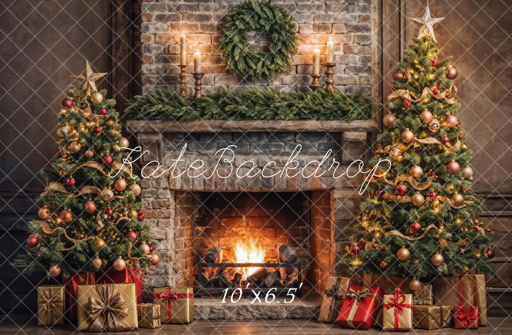 Kate Christmas Indoor Retro Broken Brick Fireplace Wall Backdrop Designed by Emetselch