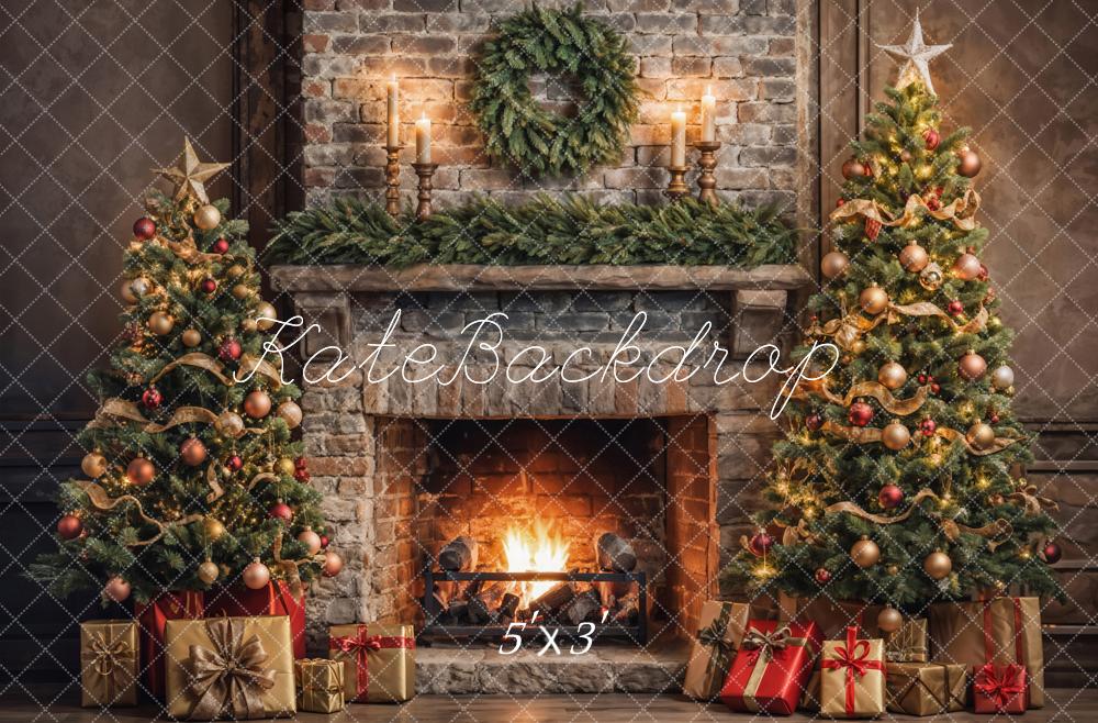 Kate Christmas Indoor Retro Broken Brick Fireplace Wall Backdrop Designed by Emetselch