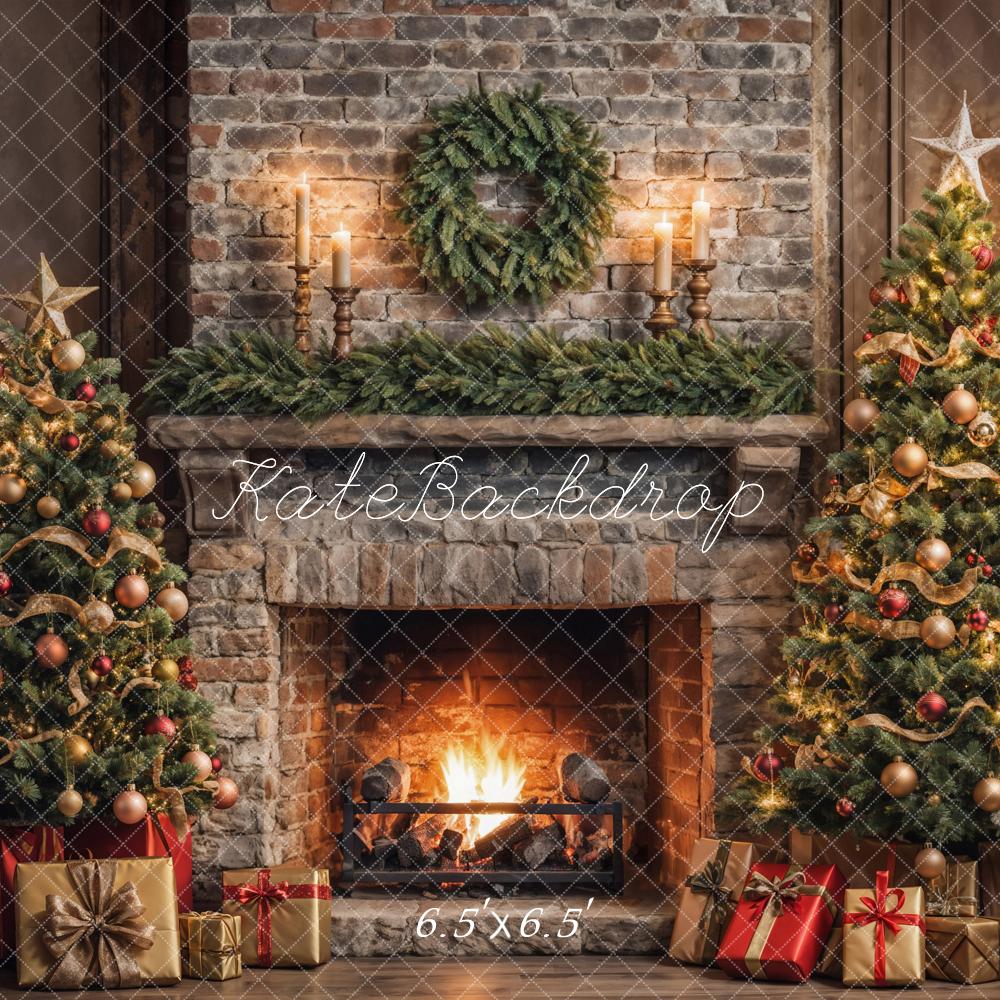 Kate Christmas Indoor Retro Broken Brick Fireplace Wall Backdrop Designed by Emetselch