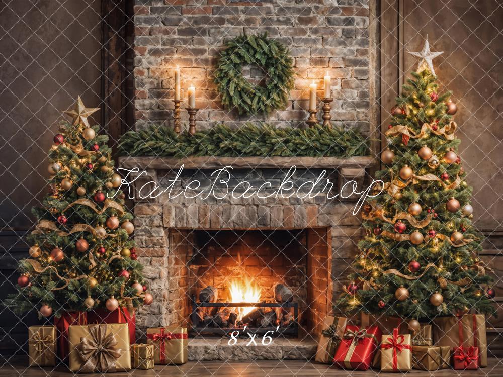 Kate Christmas Indoor Retro Broken Brick Fireplace Wall Backdrop Designed by Emetselch