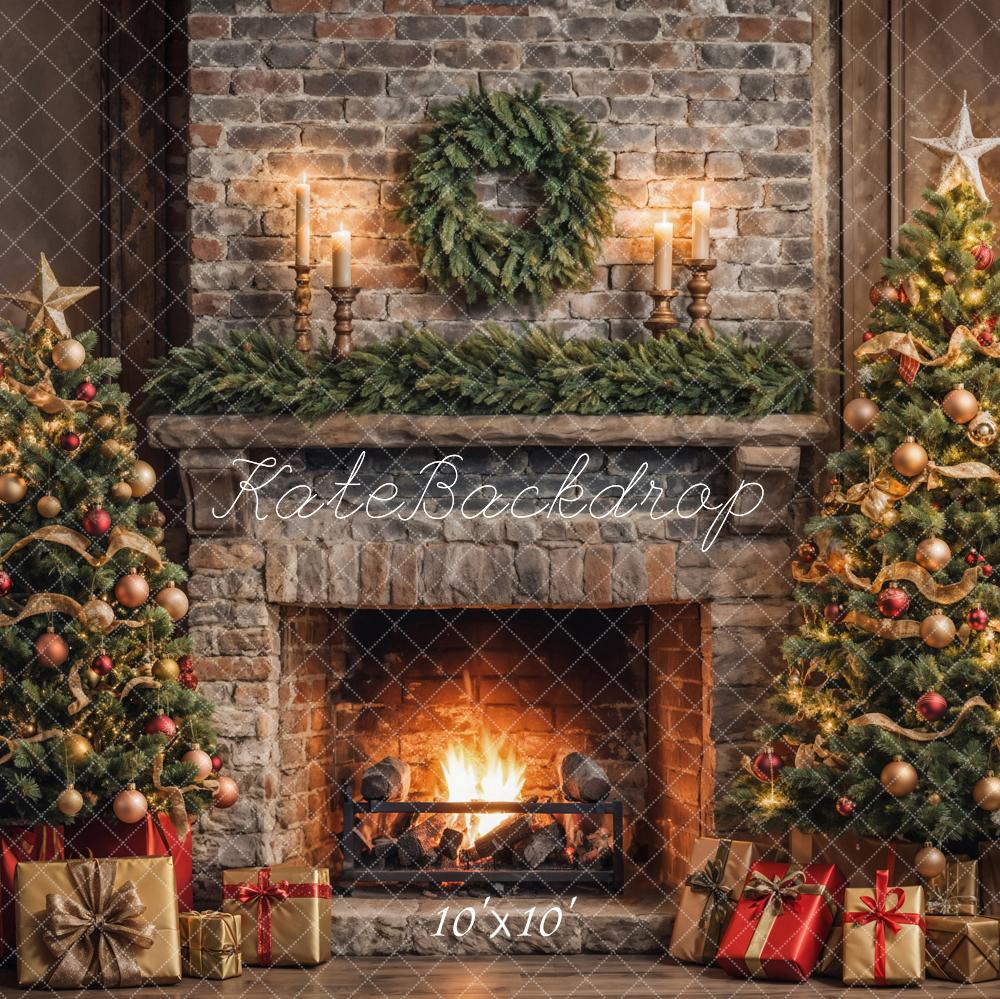 Kate Christmas Indoor Retro Broken Brick Fireplace Wall Backdrop Designed by Emetselch