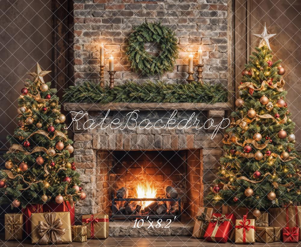 Kate Christmas Indoor Retro Broken Brick Fireplace Wall Backdrop Designed by Emetselch