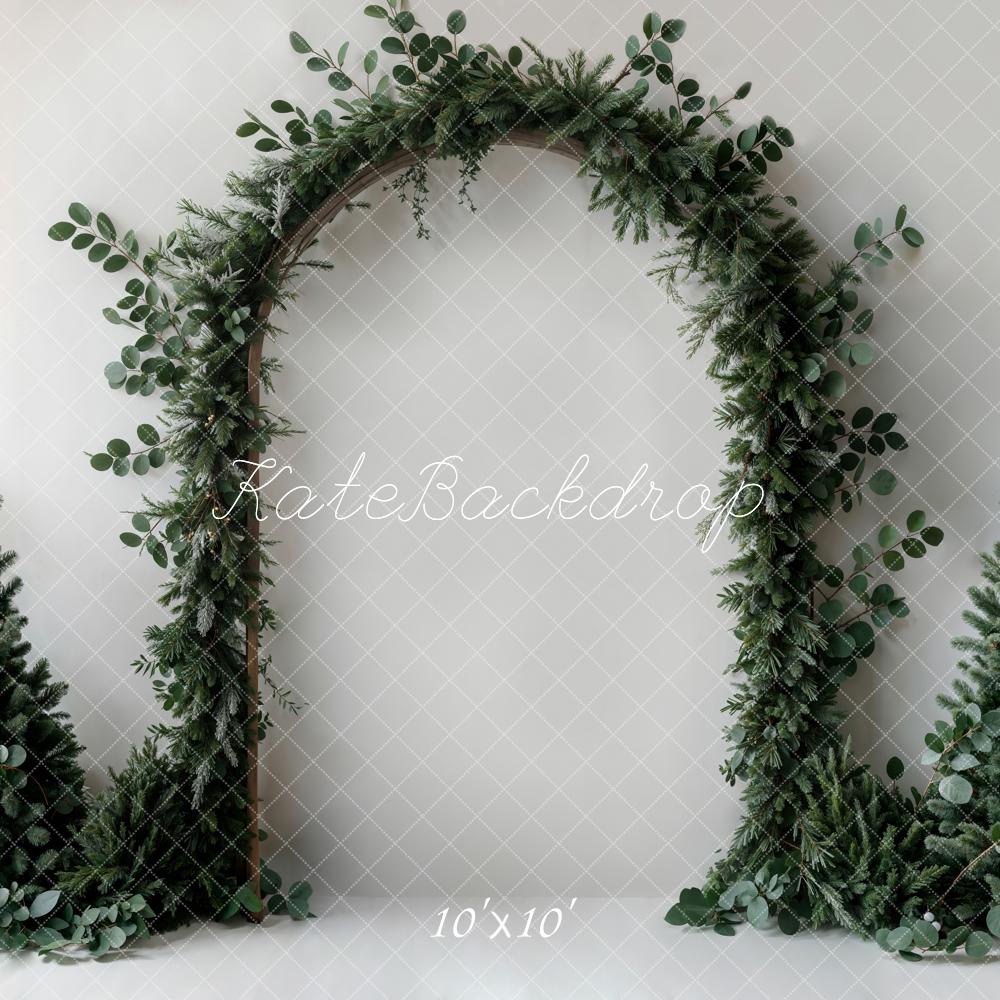 Kate Christmas Dark Green Plant Arch White Wall Backdrop Designed by Emetselch
