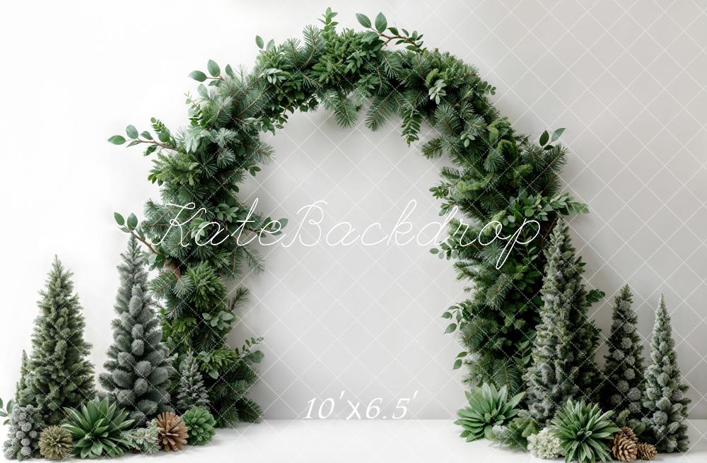 Kate Christmas Dark Green Plant Arch White Wall Backdrop Designed by Emetselch