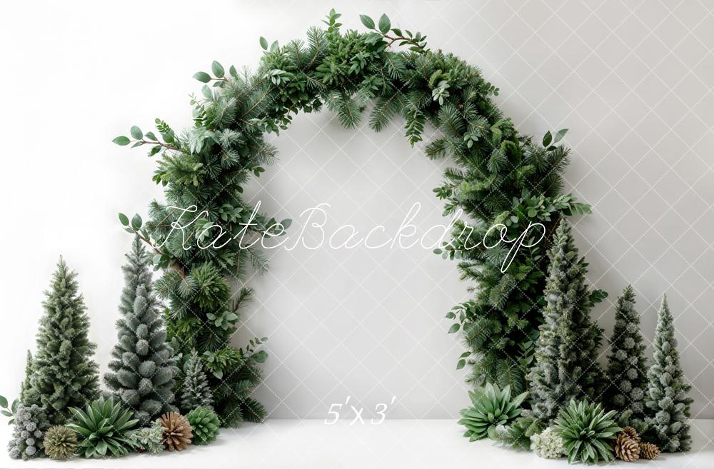 Kerst Donkergroen Plantenboog Witte Muur Achtergrond ontworpen door Emetselch