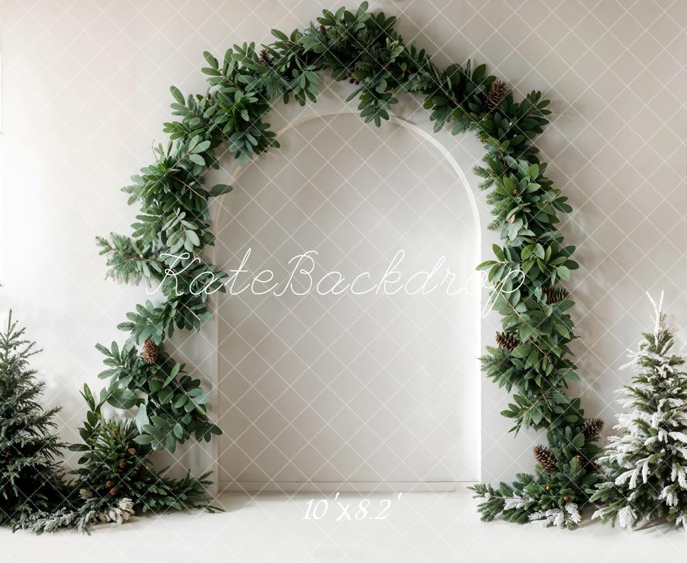 Kate Christmas Dark Green Plant Arch Door White Wall Backdrop Designed by Emetselch