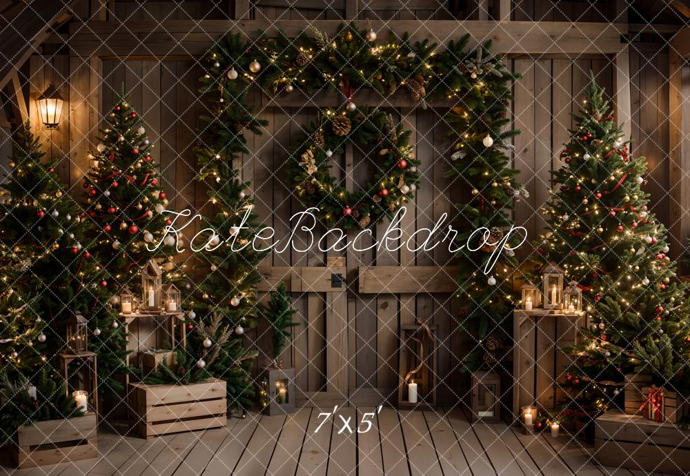 Kate Christmas Farm Indoor Dark Brown Barn Door Backdrop Designed by Emetselch